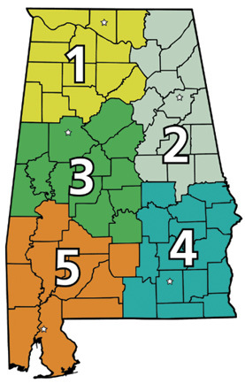 Alabama Wildlife and Freshwater Fisheries District Offices Map