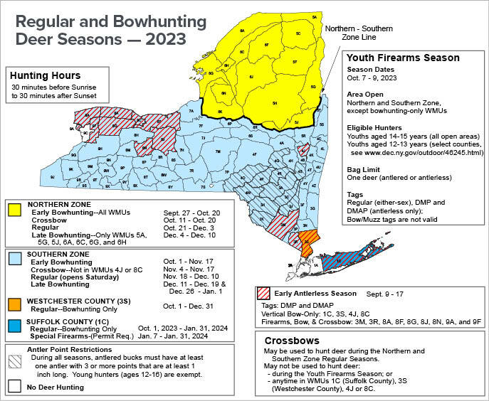 Map of Regular & Bowhunting Deer Seasons in New York