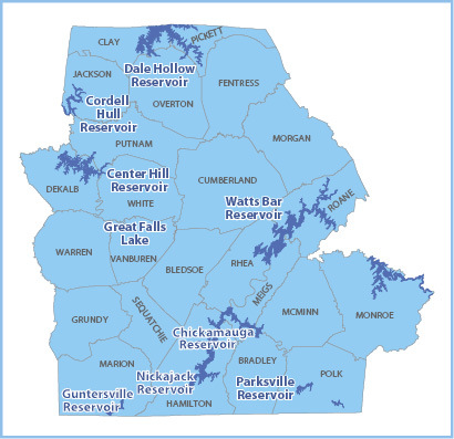 Tennessee Region 3 Reservoir Regulations Map.