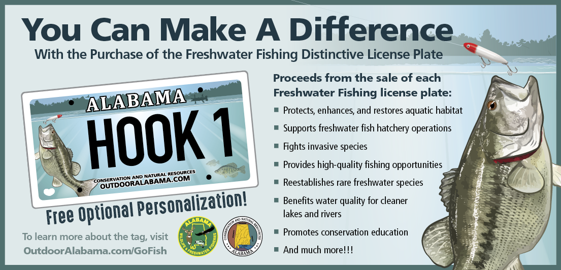 Purchase an Alabama Freshwater Fishing License Plate to protect fishing in Alabama