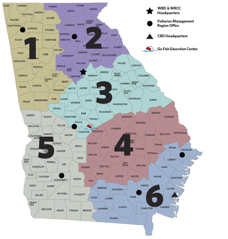 WRD Fisheries Regional Offices and Facilities Map