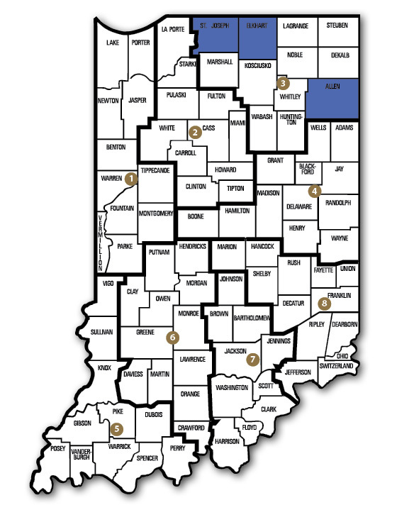 Indiana DNR Wildlife Biologist District Map