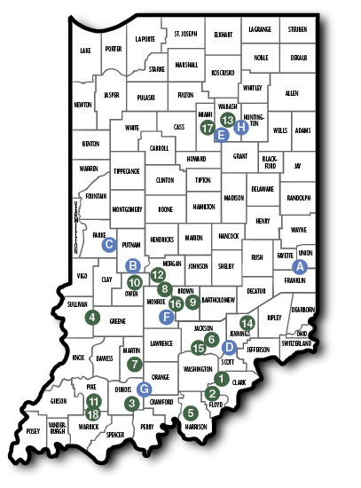 Indiana State Lakes, State Park Forest Recreation Areas & State Forests Map.