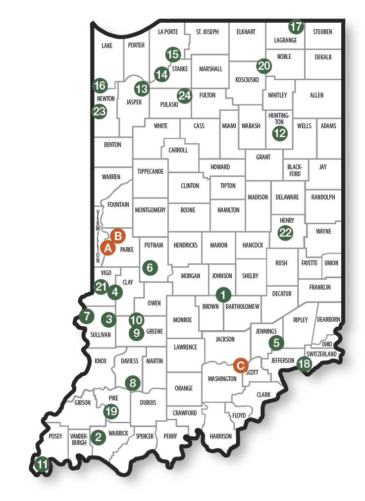 Indiana Fish and Wildlife Areas/Healthy Rivers INitiative Sites Map