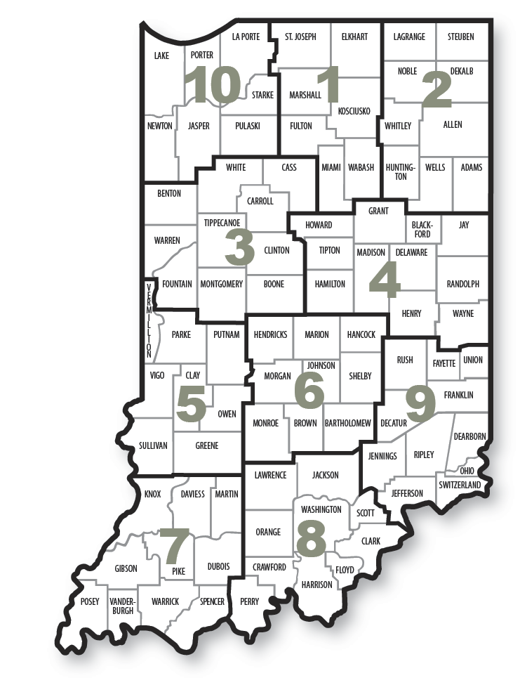 Indiana DNR Law Enforcement Districts Map