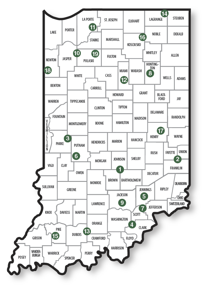 Map of Indiana Public Shooting Ranges