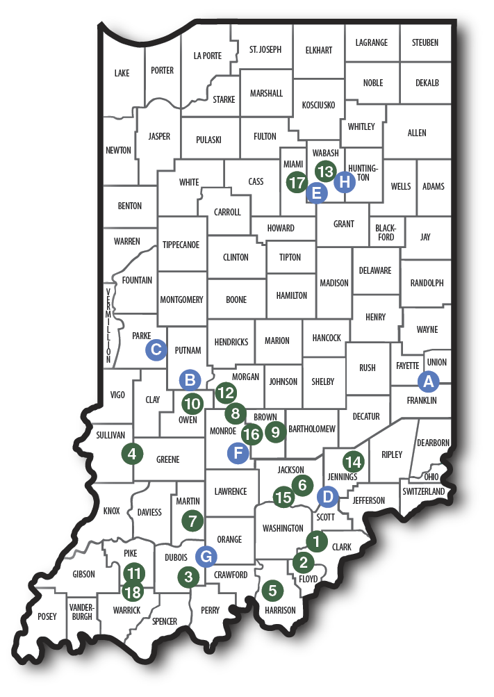 Indiana State Lakes, State Park Forest Recreation Areas & State Forests Map