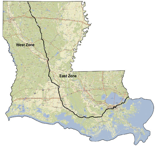 A map of Louisiana agricultural districts showing the various codes and