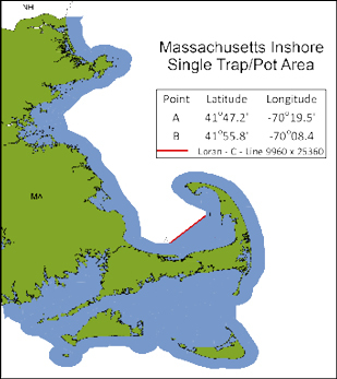 Map of Massachusetts inshore single trap/pt area.