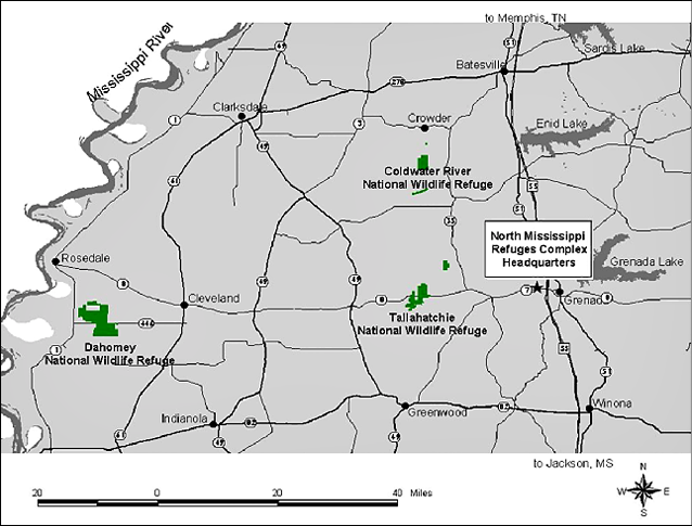 Map of the North Mississippi National Wildlife Refuge Complex