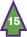Green arrow icon with a white number fifteen centered inside, outlined in purple.