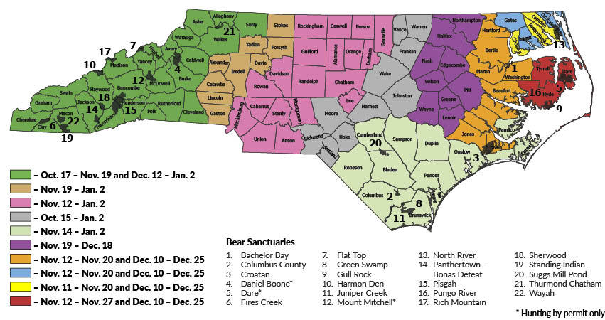 North Carolina Bear Seasons Map