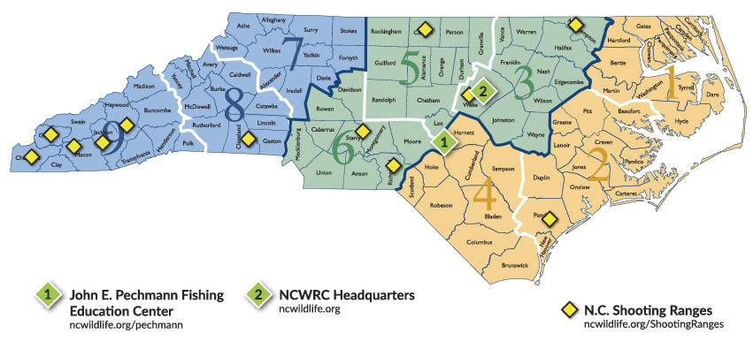North Carolina Map of Education Centers and Shooting Ranges