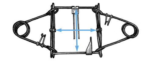 Figure 1. Diagram showing how to measure the width and height of a Conibear™-type trap, measure from inside jaw to inside jaw. 