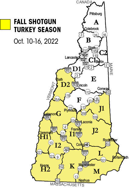Map of Fall Shotgun Turkey Season Areas
