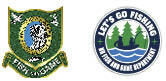 New Hampshire Fish & Game and Let's Go Fishing badges.