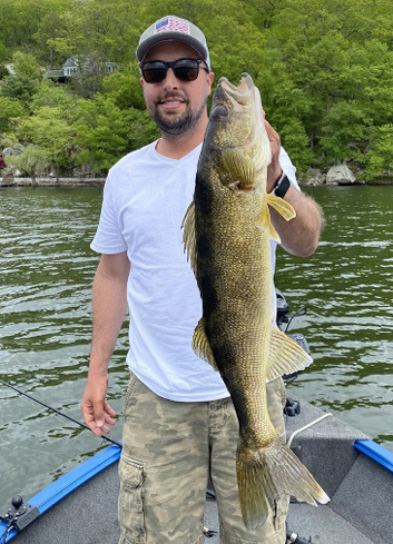 On Greenwood Lake in May of 2020, John Selser caught this walleye while casting a large swimbait. Photo by John Selser.