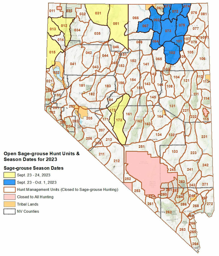Nevada open sage-grouse hunt units and season dates map