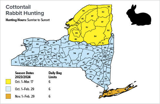 Map of Cottontail Rabbit Hunting Seasons in New York