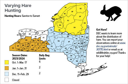 Map of Varying Hare Hunting Seasons in New York
