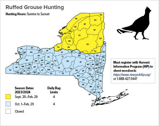 Map of Ruffed Grouse Hunting Seasons in New York