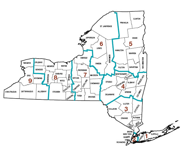 Map of New York Regions 1-9