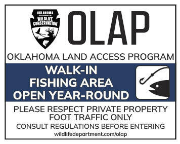 OLAP Walk-in Fishing Area – Annual Access sign.