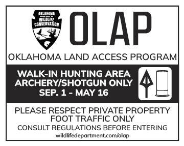 OLAP Walk-in Hunting Area – Archery/Shotgun Only sign.