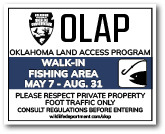 OLAP Walk-in Fishing Area – Seasonal Access sign