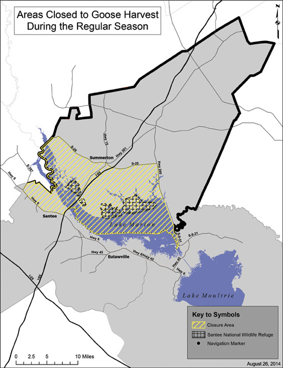 Map of areas close to goose harvest during the regular season