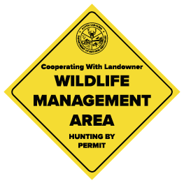 Yellow and black sign which marks all Wildlife Management Area properties in South Carolina