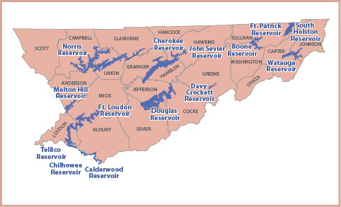 Tennessee Region 4 Reservoir Restoration Map.