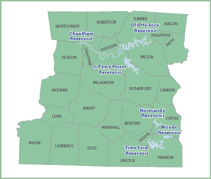 Tennessee Region 2 Reservoir Reglations Map.