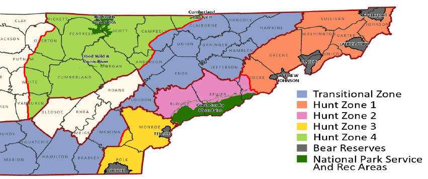 Tennessee map of bear hunting zones
