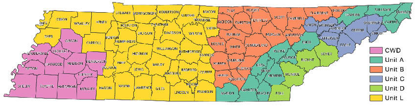 Map of Tennessee hunt units.