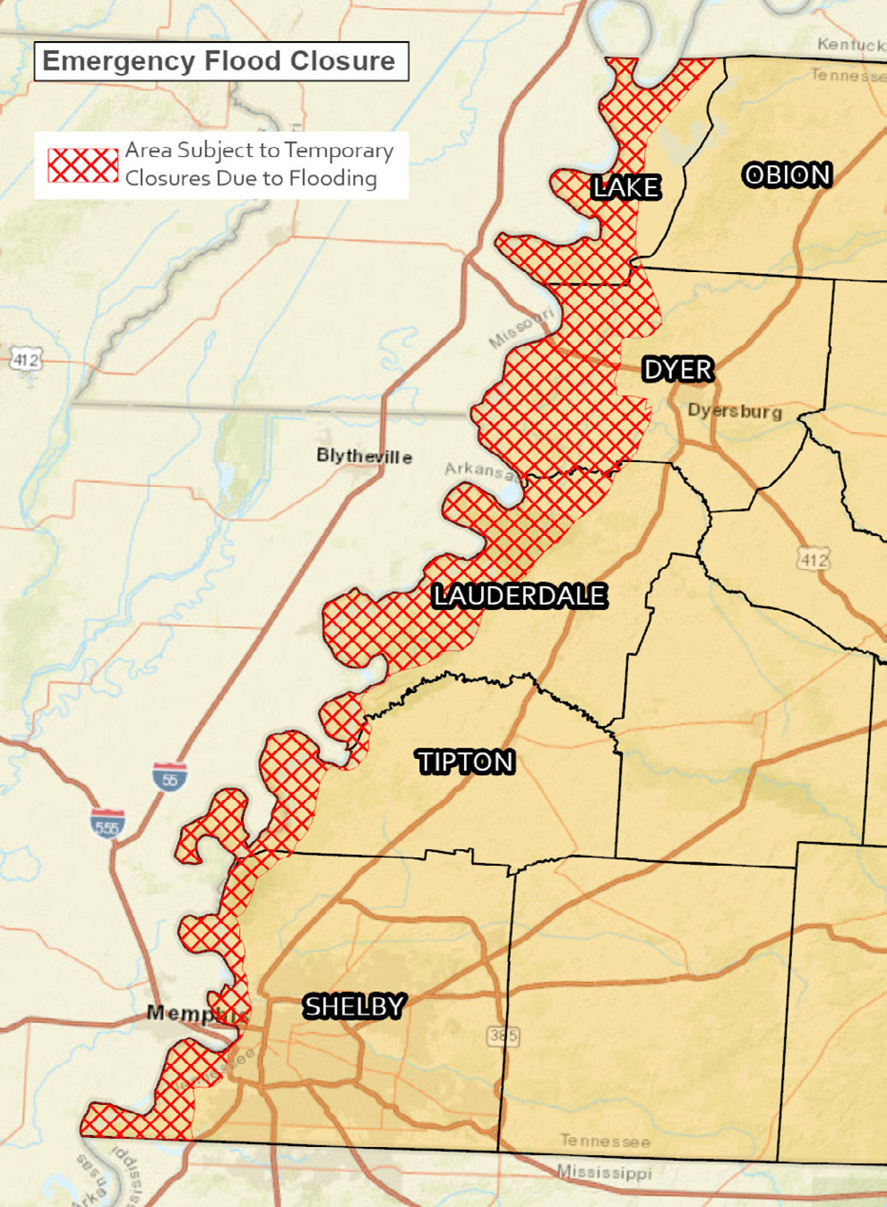 Map of Mississippi River Flood Closure area.