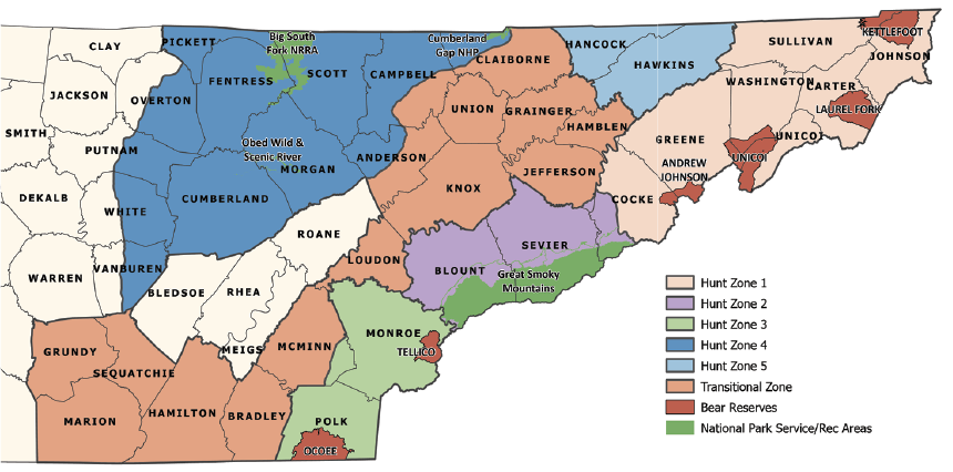 Map of Bear Hunt Zones (BHZ) in Tennessee