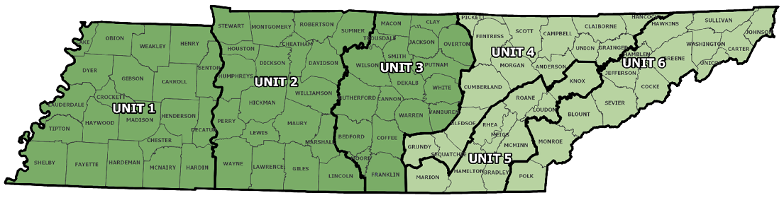 Map of Deer Management Units (DMUs) in Tennessee