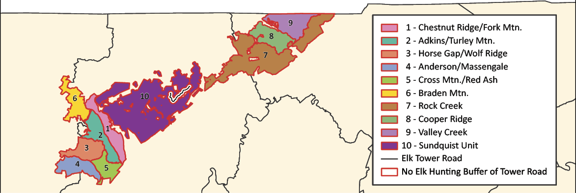 Map of Elk Hunting Units in Tennessee