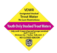 Youth only stocked trout waters sign