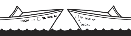 Illustration showing appropriate placement of boat registration number.