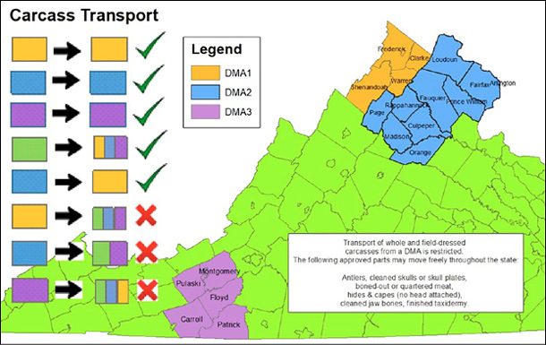 Virginia CWD Management Carcass Transport Map