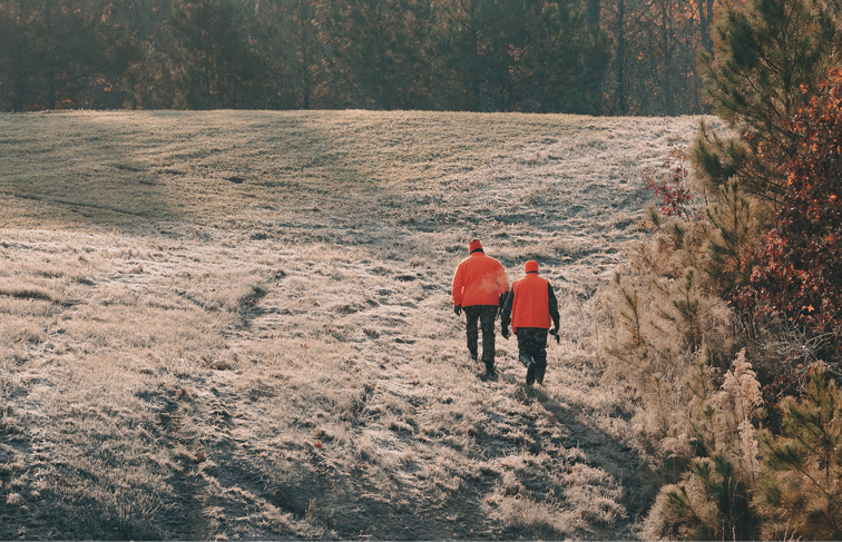 Two hunters out in the field in Virginia