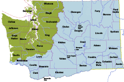 Map of Puget Sound and Coastal Rivers and Columbia Basin Rivers within Washington