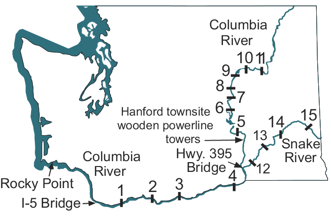 Map of Columbia River Dams in Washington state