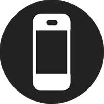 Mobile phone icon displayed inside a black circle, featuring a simple white smartphone silhouette with a screen and speaker. The symbol is commonly used to represent mobile devices, smartphone access, or mobile-friendly content.