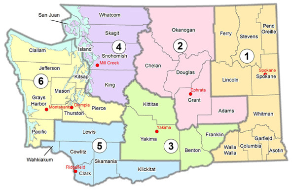 Washington Department of Fish and Wildlife Regions and offices map.