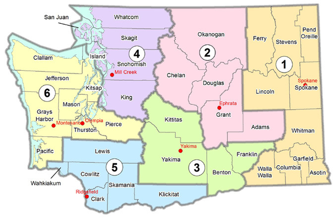 Map of Washington Regions 1-6