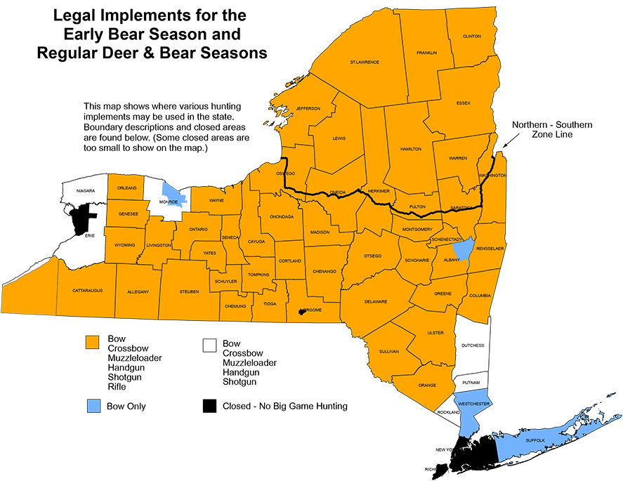 New York Hunting Legal Implements Map for Deer and Bear