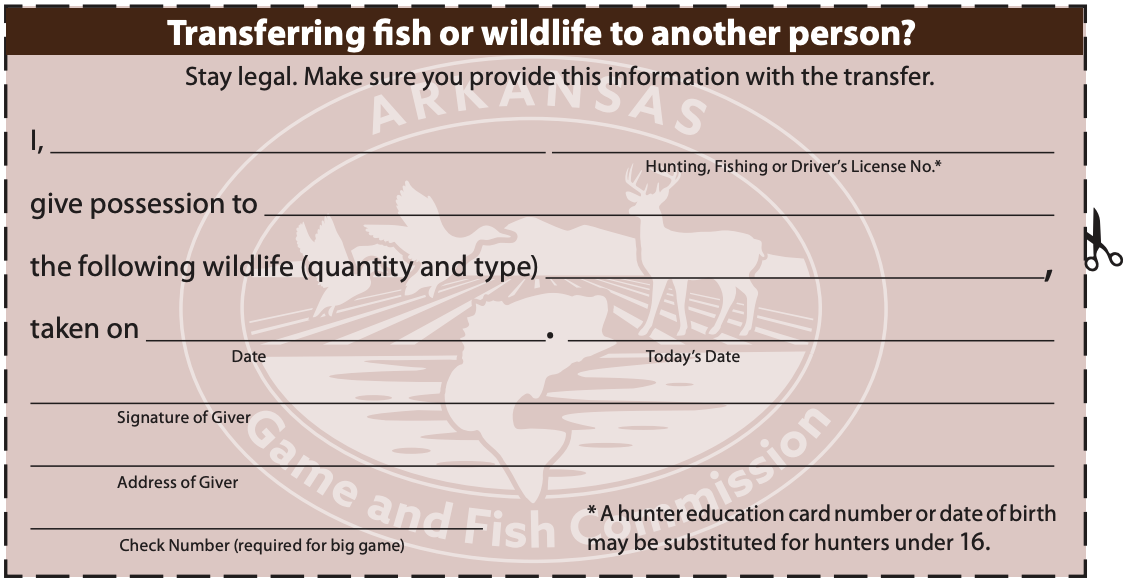 Transferring fish or wildlife to another person